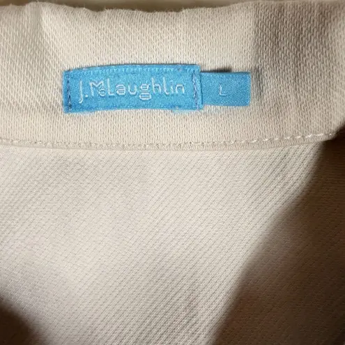 J. McLaughlin Womens White Jean Jacket Sz L Denim Soft Stretch Gold Buttons Large