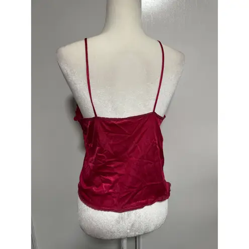 Petra Fashions Velvet Cami Top Lace Trim Burgundy Sleeveless Lingerie Tank Large Red
