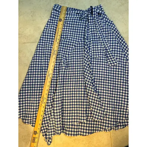 Maeve by Anthropologie Blue Gingham Wrap Midi Skirt Size 2 Tie Waist