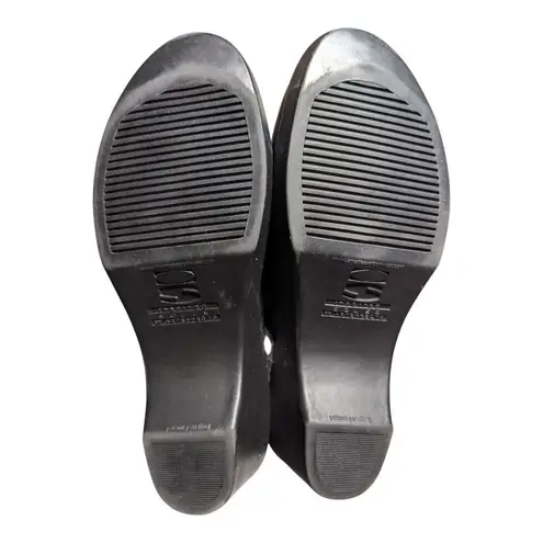 Vtg Y2K Art Effects Black Leather Floral Embroidered Faux Shearling Lined Clog 9