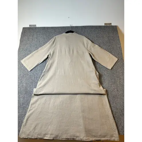 Francesca Bettini Linen Blend Maxi Dress 3/4 Length Sleeve Casual Comfy Beige L Tan Size L