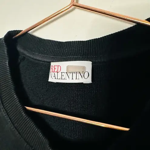 Red Valentino Black Short Sleeve Pinstripe Accent Side Crewneck Shirt Size Large