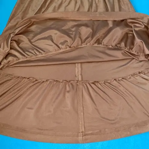HANDMADE Tiered faux suede maxi skirt elastic stretchy waistband size M to L Tan Size M