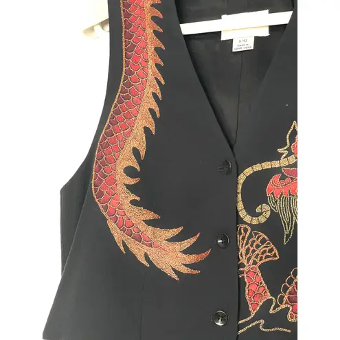 Emanuel Ungaro Vintage Black Dragon Embroidered Vest Size 8/44