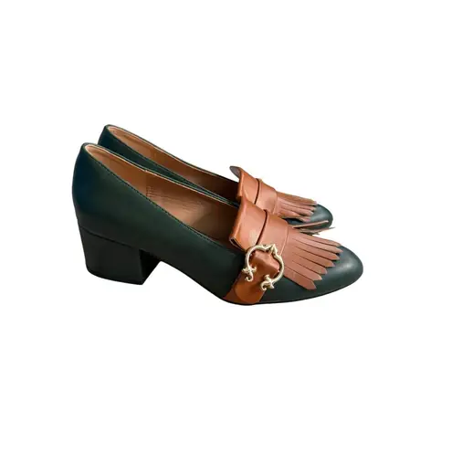 C WONDER Colorblock Green Tan Loafers Heels Size 7.5