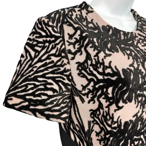 Yigal Azrouel Coral Reef Burnout Black Tan Short Sleeve Sheath Dress size 10