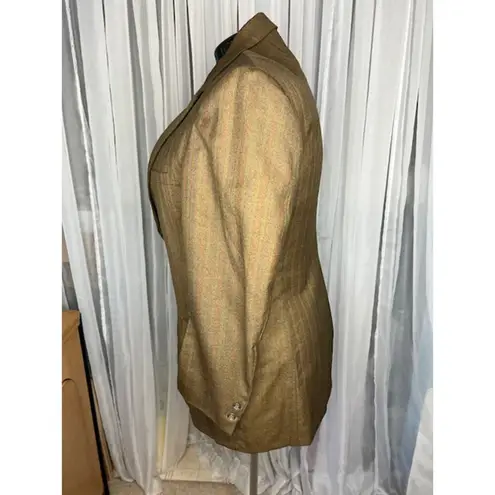 Tahari blazer 1980s pin striped tan orange yellow blue