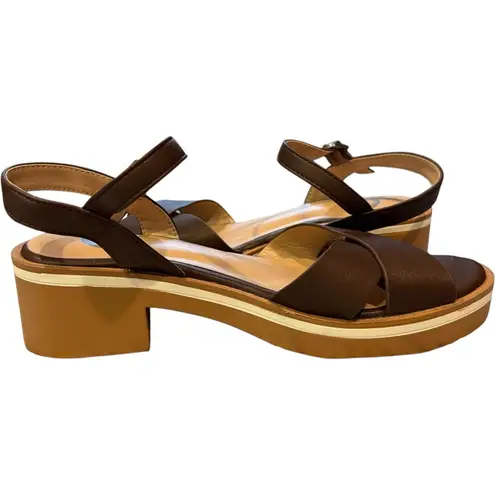 Journee Collection Journee HILAREE HEELED SANDALS IN FAUX Brown LEATHER Shoes Size 7