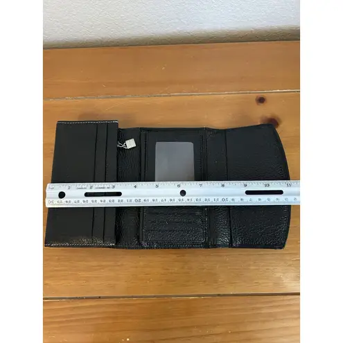 Omnia Crystal Black Leather Trifold Wallet Snap Closure