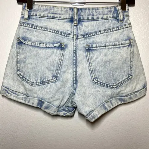 PacSun  Mom Short 100% Cotton High Waisted Thick Hem Acid Wash Denim Blue 23"