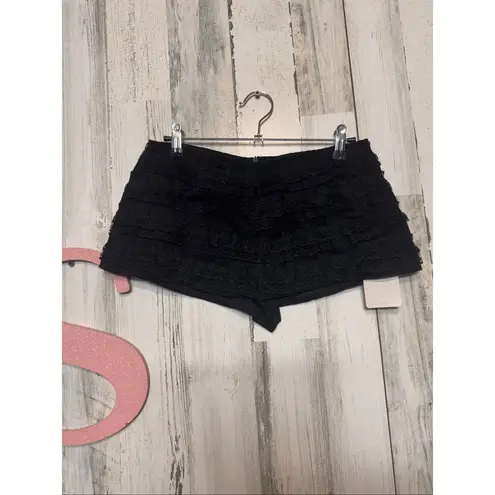 Musera Black Ruffle Lace Shorts XS – Layered Mini Shorts, Stretch Waist, Dressy