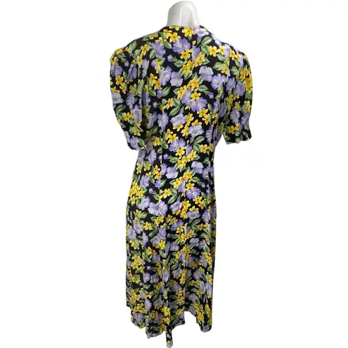 Madison Wells Multicolor Floral Short Puff Sleeve Pleated Midi Shirt Dress 12