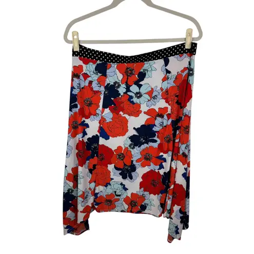Westport Woman Floral Polka Dot Midi Skirt Size 2X Tie Waist Bloomcore Stretch