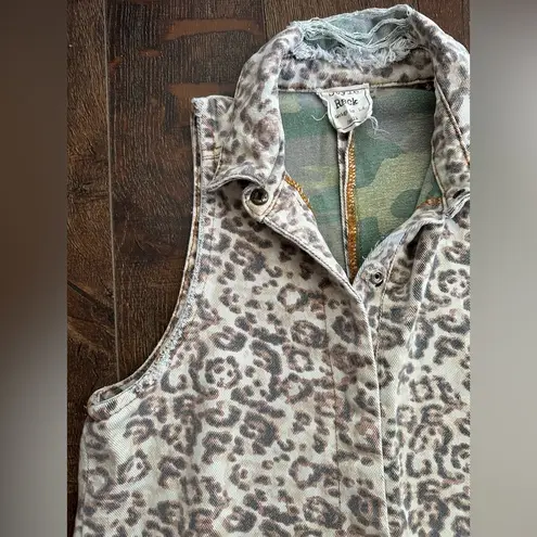 Style Rack  Leopard and Camo Print Denim Zip-Up Romper