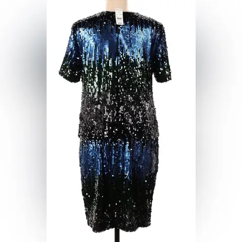 Brooks Brothers NWT Sequin Tiered Sheath Dress Party NYE Black Blue Green Dark 8