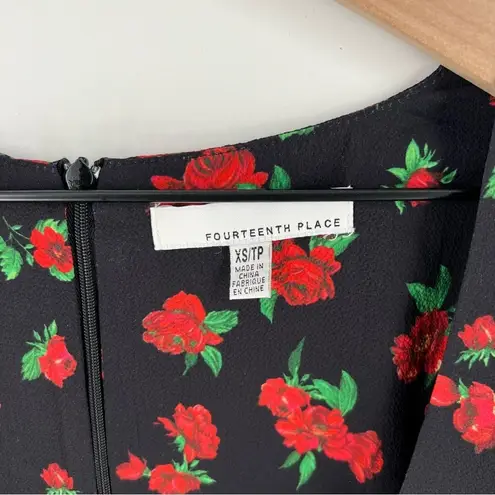 Fourteenth Place Romantic Floral Sweatheart Puff Long Sleeve Tie Front Dress