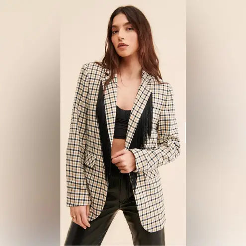 Sister Jane Arthur Oversized Fringe Blazer Neutrals White Tan Beige Black sz Med