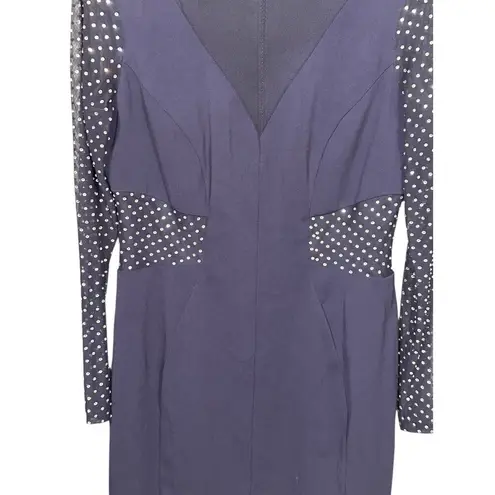 Cachet Navy Blue Sheath Dress Sz 12 Rhinestone Mesh Long Sleeve Cocktail Party