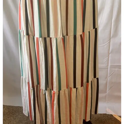 Ces Femme Striped Tiered Adjustable Straps Maxi Dress Women's Medium Size 8