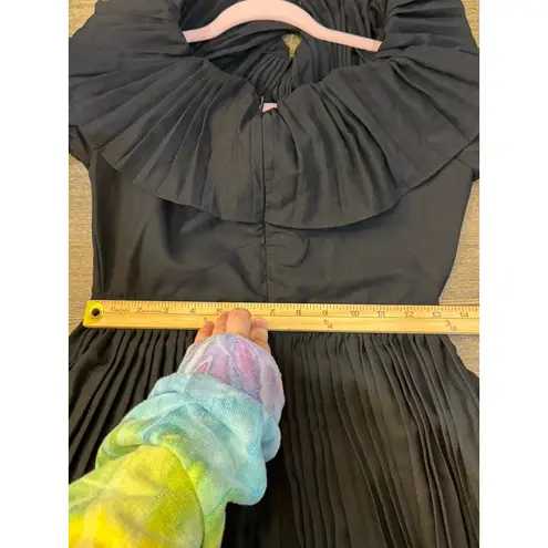 Few Moda Black Ruffled Tiered Midi Dress Pleated Size Medium