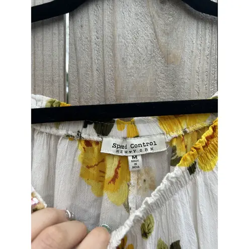 floral Speed Control Womens Dress white yellow Medium Boho Long Sleeve Spring