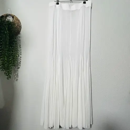 Free People NEW  Godet Girl Mesh Slip Maxi Skirt Stretch Sheer Winter White Sz Lg