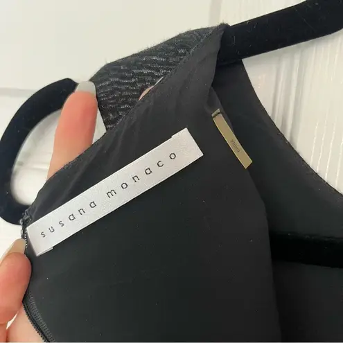 Susana Monaco Black Sparkle Detail Boat Neck Sleeveless Cocktail Dress Size. 6