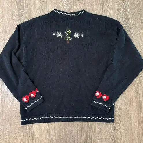 VTG Nutcracker Angel Ugly Christmas Sweater Cardigan Wool Granny Core Small Black