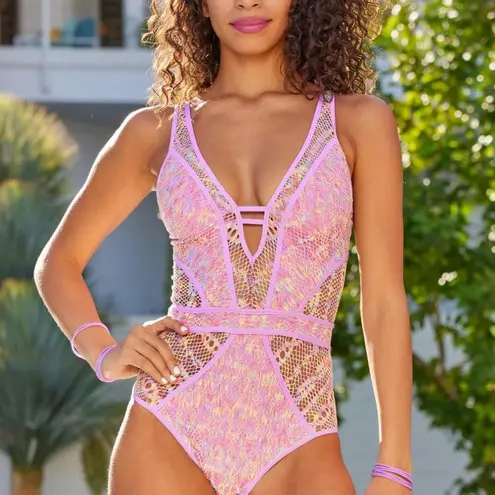 Becca by Rebecca Virtue Women's Multicolor Swimsuit One Piece Tie Back Medium