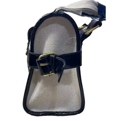 Unbranded Canvas and Patent Leather Satchel Handbag Black Cream