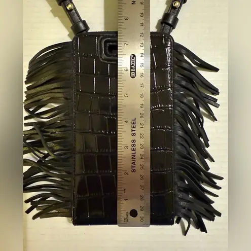 Maje Embossed Leather Adjustable Black Crossbody Phone Case