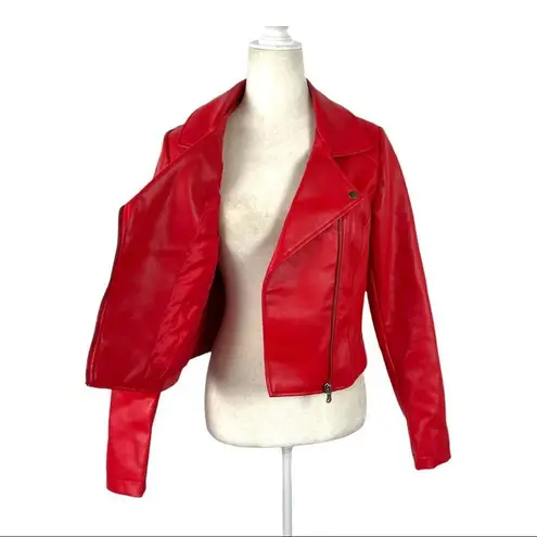 Riverdale Moto Cropped Costume Biker Faux Leather Jacket Red Cheryl Blossom S
