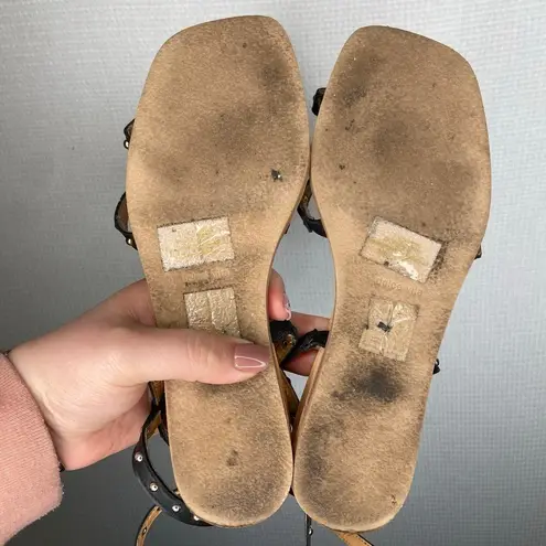 Dolce Vita Size 7.5 Studded Ankle Strap Square Toe Sandal Black Strappy Shoes