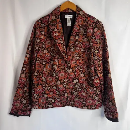 Villager by Liz Claiborne Floral Print Tapestry Single Breasted Blazer Size 16 Brown