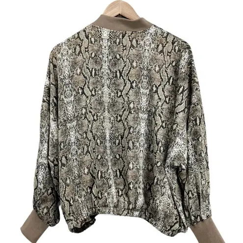 ACOA Womens S Snakeskin Print Bomber Jacket Oversized Short Black Tan Full Zip