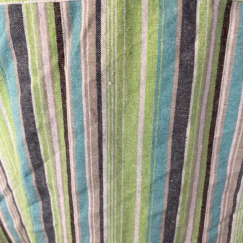For Cynthia Woman Blue Green Cream Stripe Button Down Shirt Jacket Shacket 1X