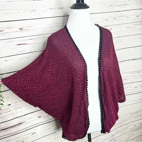 julie's closet Julie’s Closet Burgundy & Black Open Front Dolman Sleeve Cardigan Size Large