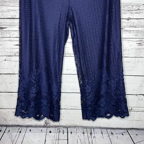 Isaac Mizrahi Live! Size XLP Navy Blue Lace Overlay Wide Leg Pull-On Pants