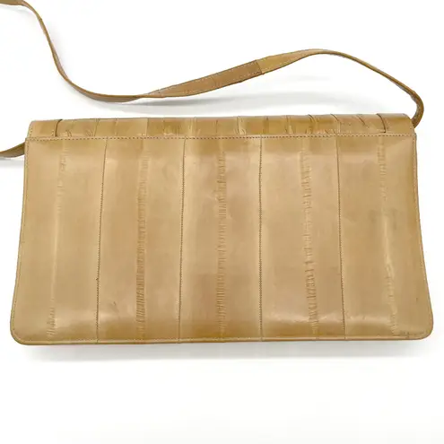 Vintage Eel Skin Womens Shoulder Bag Tan Purse Leather 80s Old Money Elegance