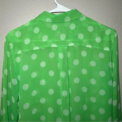 Equipment green polka dot 100% silk button down sheer blouse women’s size XS - Image 6
