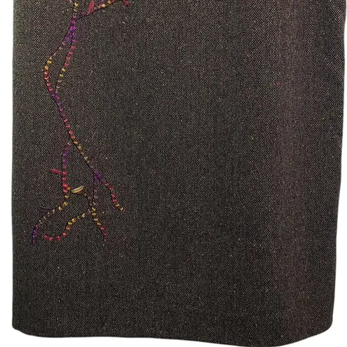 Vintage KENZO JUNGLE Size 8 Brown, Pink Tweed Wool Blend Embroidered Skirt Brown