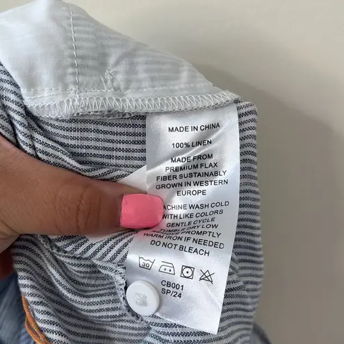 NEW Quince 100% European Linen Square Neck Jumpsuit Blue Pinstripe Size Large