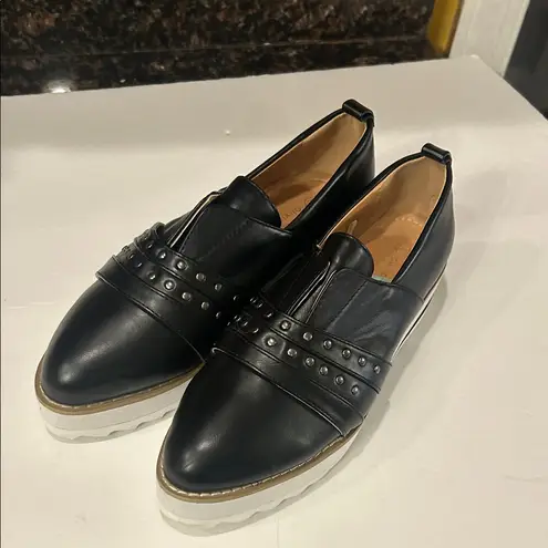 Olivia and Kate faux leather metal stud embellished ladies VEGA loafers 8.5 White