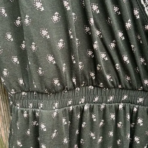 Garnet Hill Like New Wrap Dress Green Floral Batwing Sleeve Maxi Dress Medium