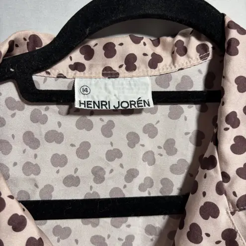 VTG Henri Joren Brown Apple Print Collared Top Polyester SEE Womens XXL Quirky
