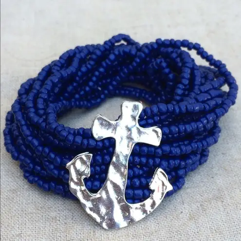 Navy Blue Nautical Hammered Anchor Bracelet