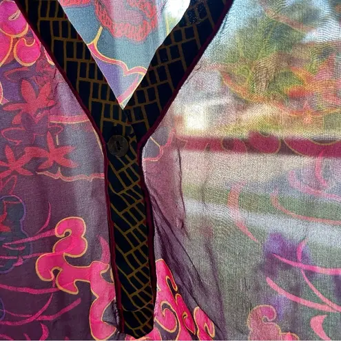 Hale Bob 100% Silk Purple Red Bell Sleeve Blouse Small Boho