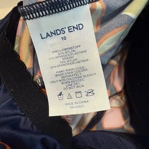 Land’s End Sz 10 Tankini Top Deep Sea Jungle Print Blouson Floral Halter Summer