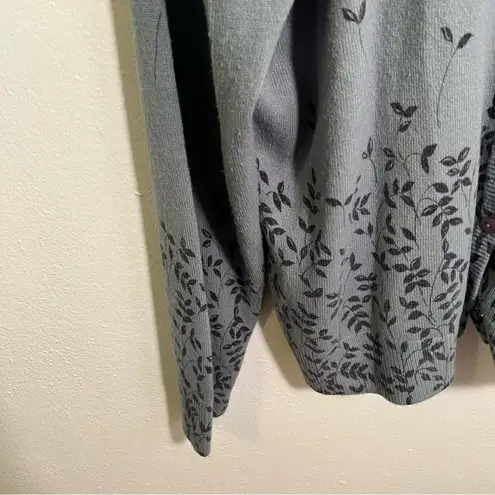 Sag Harbor Vintage Cardigan Sweater Blue Gray Falling Floral L
