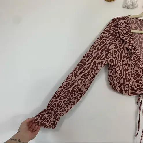 Pretty Little Thing  Pink Leopard Print Ruched Front Blouse Size 6